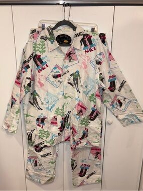 PJ Salvage Vintage Skiing 2 Piece Pajama Set - Made in USA - Cotton